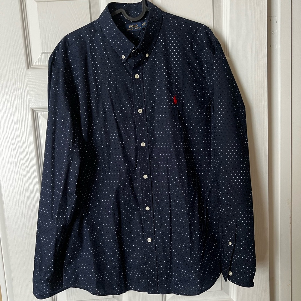 Polo Ralph Lauren long sleeve shirt navy white dots